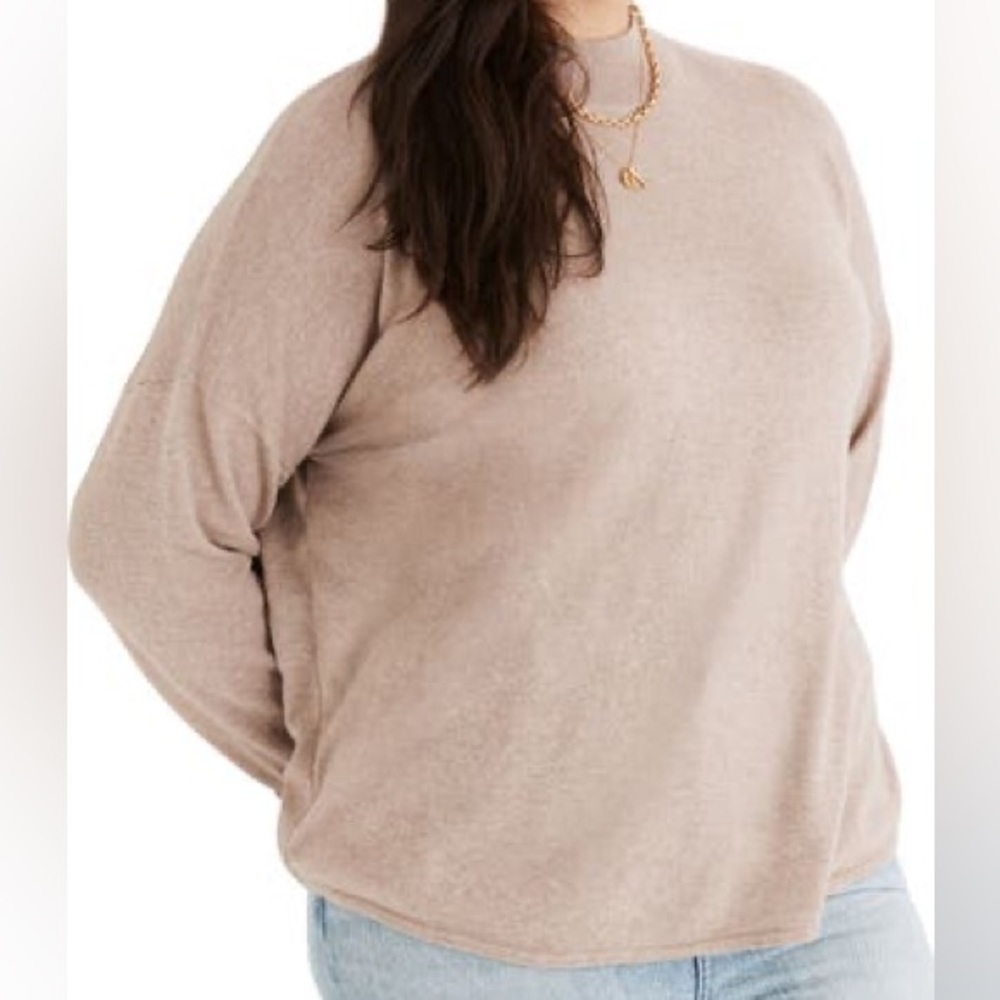 NWT Madewell Ashbury Mock Neck Sweater Merino Wool Blend Heather Hazelwood/Tan
